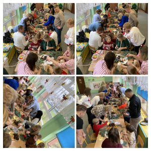 Wspólne wykonanie dzieci z rodzicami stroików świątecznych