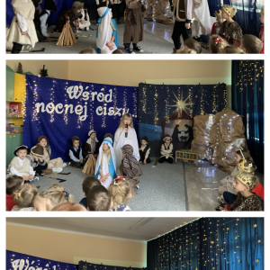 Maryja z Józefem siedzą w pobliżu jest Anioł