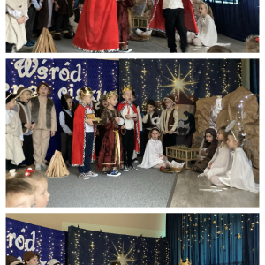 Trzej królowie składają dary przy żłóbku dzieciątka